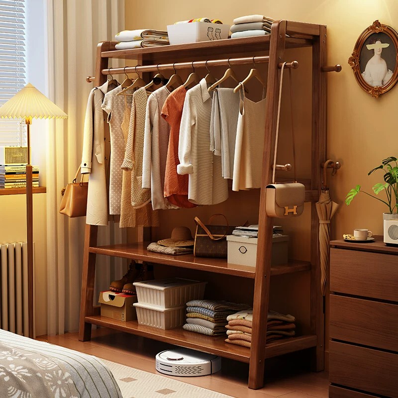 Solid Wood Clothes Rack, Floor-Standing Bedroom Clothes Rack, Household Coat Rack, Room Clothes Rack, Simple Storage Rack at the End of the Bed Solid Wood Clothes Rack, Floor-Standing Bedroom Clothes Rack, Household Coat Rack, Room Clothes Rack, Simple Storage Rack at the End of the Bed