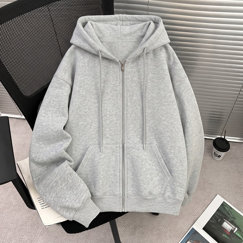 Gray Sweatshirt Jacket for Men 2026 New Autumn and Winter Style, Fleece-Lined, Thickened, Hooded, Zip-Up Cardigan with a Relaxed Fit