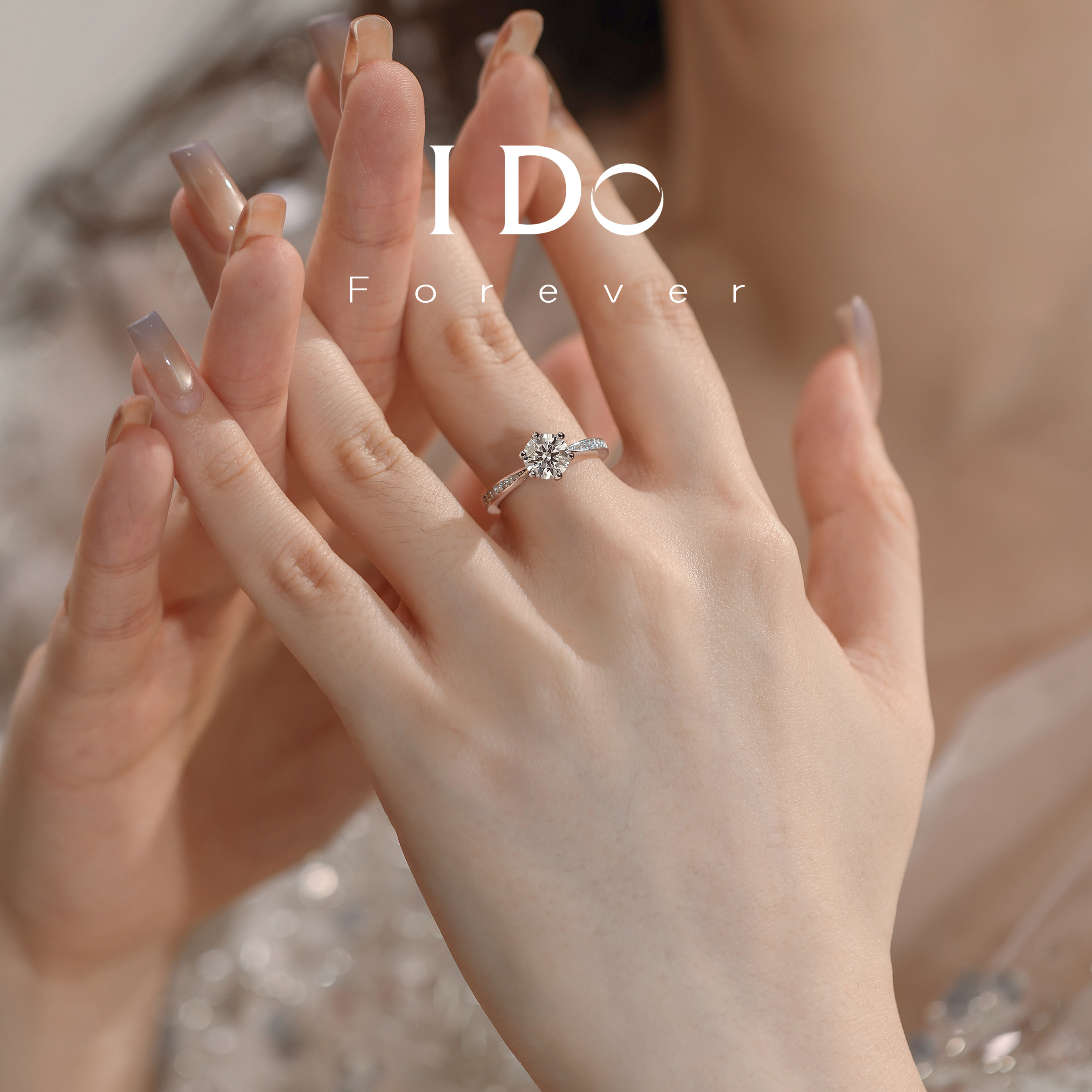 I DO Forever cultivates a one carat artificial diamond ring with six claws for women's proposal