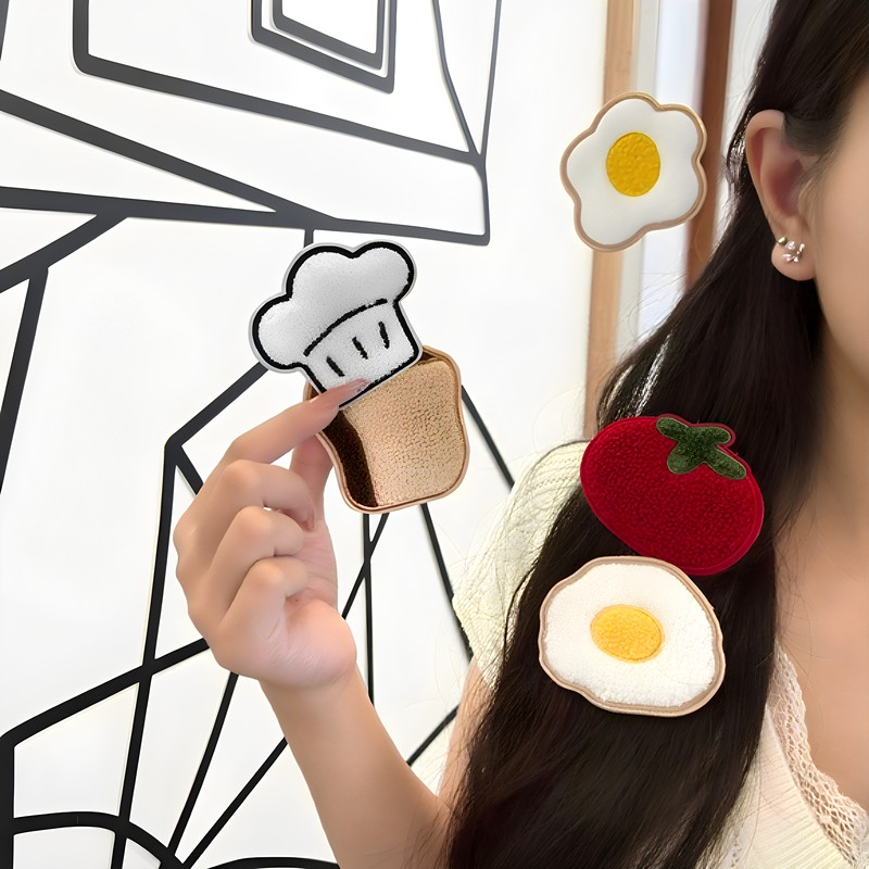 Fun and Quirky Food-Themed Hair Clips, Soft and Cute Cartoon Chef Hat, Bread Girl Magic Tape Organizer Fun and Quirky Food-Themed Hair Clips, Soft and Cute Cartoon Chef Hat, Bread Girl Magic Tape Organizer