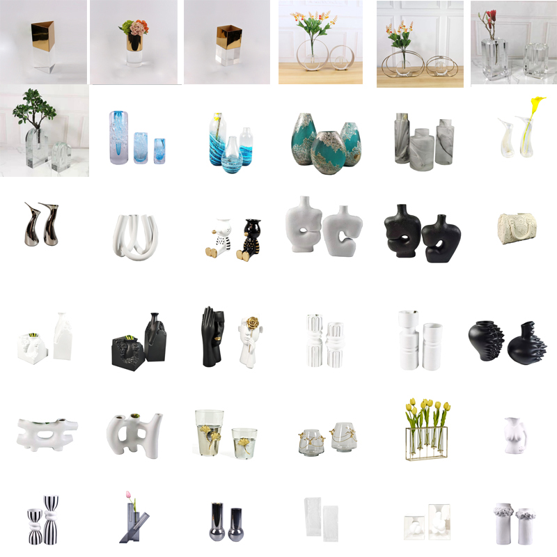 Large vase metal glass transparent European style living room table flower arrangement modern minimalist home decoration ornaments