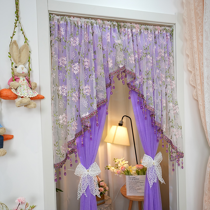 Lace Beaded Door Curtain Partition Curtain Lace Triangle Curtain Decorative Curtain Mosquito-Proof Insect-Proof Hanging Curtain Kitchen Bedroom Arc-Shaped Curtain