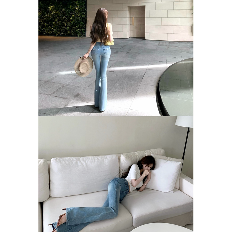 Cher Qiaoer【Denim Special】Vintage Mid-Waist Jeans for Women, Summer Slim Fit, Slimming, Slightly Flared Long Pants Cher Qiaoer【Denim Special】Vintage Mid-Waist Jeans for Women, Summer Slim Fit, Slimming, Slightly Flared Long Pants
