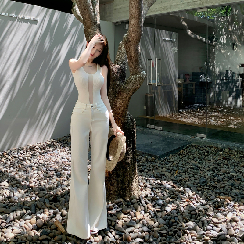 Cher Qiao'Er [Oxygen Girl] Tencel Washed Cat Whiskers Micro-Flared Jeans Women's Summer Long Pants