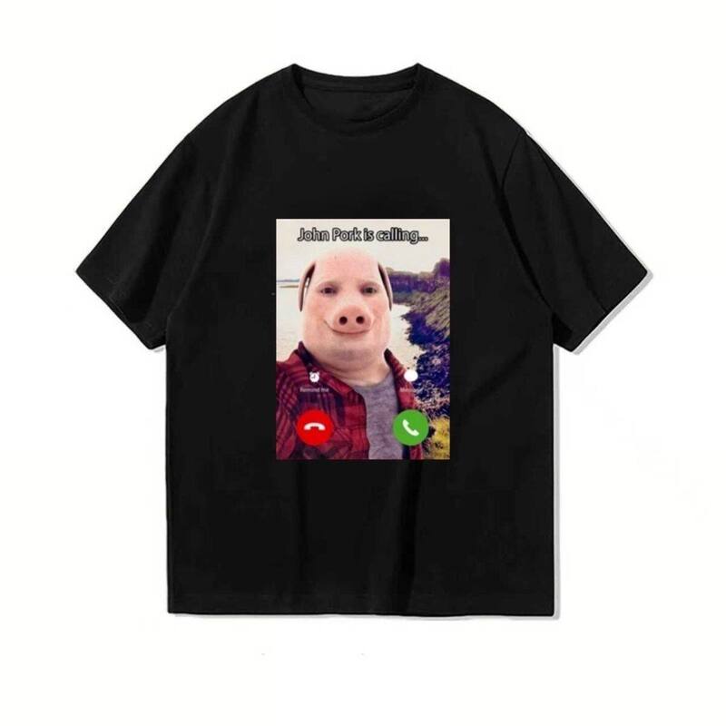Piggod Pig God T-Shirt Short-Sleeved Clothing Funny and Humorous Pig-Headed Person Answering the Phone Screen Pig Graphic Top Piggod Pig God T-Shirt Short-Sleeved Clothing Funny and Humorous Pig-Headed Person Answering the Phone Screen Pig Graphic Top