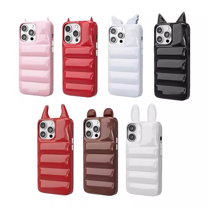 Urbandownphonecase New All-Inclusive Angel Cat Ear down Jacket Suitable for Apple 16Promax Mobile Phone Case Anti-Fall 15Promax High-End Iphone14 Little Devil Korean Style