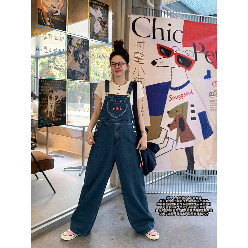 Maternity Pants Spring and Summer 2026 New Embroidered Denim Overalls Loose Wide-Leg Straight Jumpsuit Maternity Autumn Wear