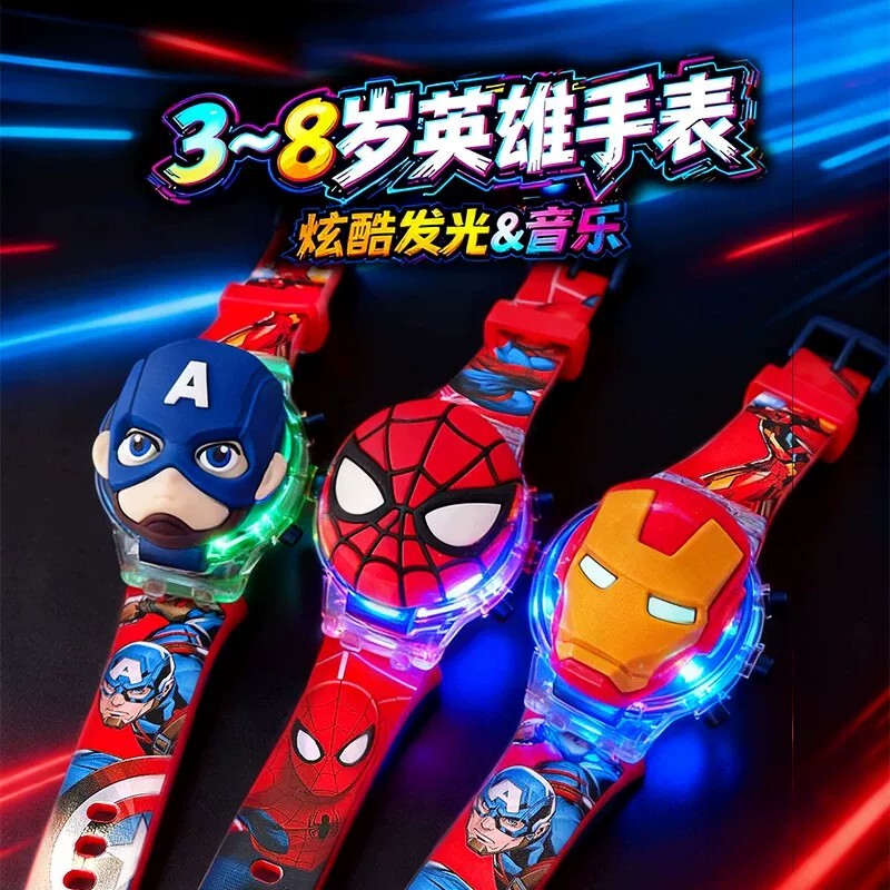 Spider-Man Iron Man Kidsren's Watch Toy Luminous Music Cartoon Digital Watch Kindergarten Girls and Boys 3 to 6 Years Old Spider-Man Iron Man Kidsren's Watch Toy Luminous Music Cartoon Digital Watch Kindergarten Girls and Boys 3 to 6 Years Old