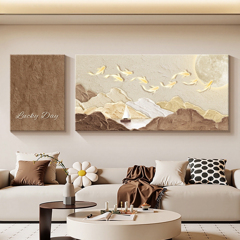 Nine Fishes Gathering Wealth 3D Sandstone Painting Living Room Sofa Background Wall Decorative Painting 2026 New Textured Landscape Hanging Painting Nine Fishes Gathering Wealth 3D Sandstone Painting Living Room Sofa Background Wall Decorative Painting 2026 New Textured Landscape Hanging Painting