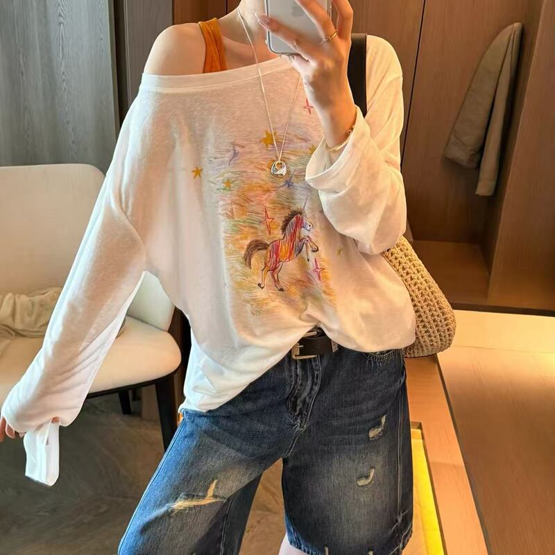 Korean Style Pony Print Sun Protection T-Shirt + Suspender Two-Piece Set~K1210