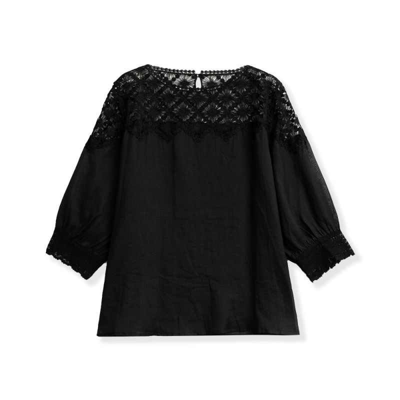[Flower Flower Recommendation] Fashionable and Versatile Lace Hollow-Out Ramie Shirt Top 3813-6B10397