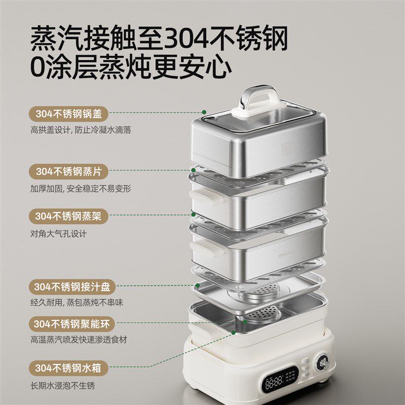 Modong all-stainless steel electric steamer household multi-function steamer three-layer multi-layer timing steamer steaming stainless steel