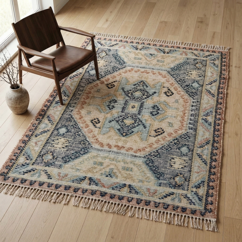 Imported Handmade Wool Carpet, Vintage High-End Living Room, Bedroom, Bedside, Jute Cotton Blend, Glue-Free, Environmentally Friendly Woven Rug