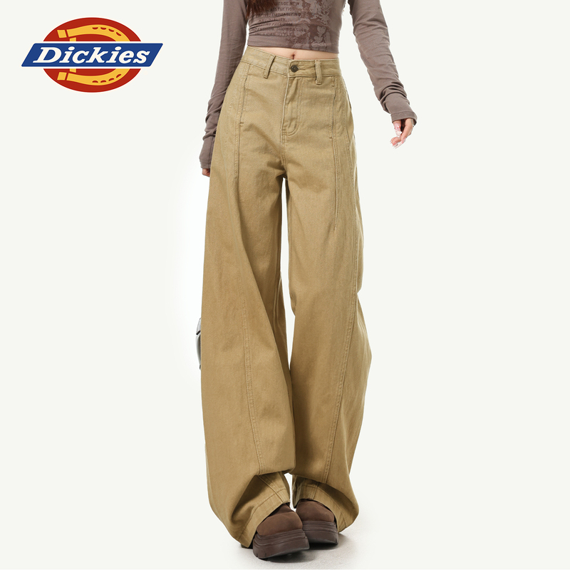 Dickies Khaki Straight-Leg Jeans for Women 2026 New Summer Design Wide-Leg Pants