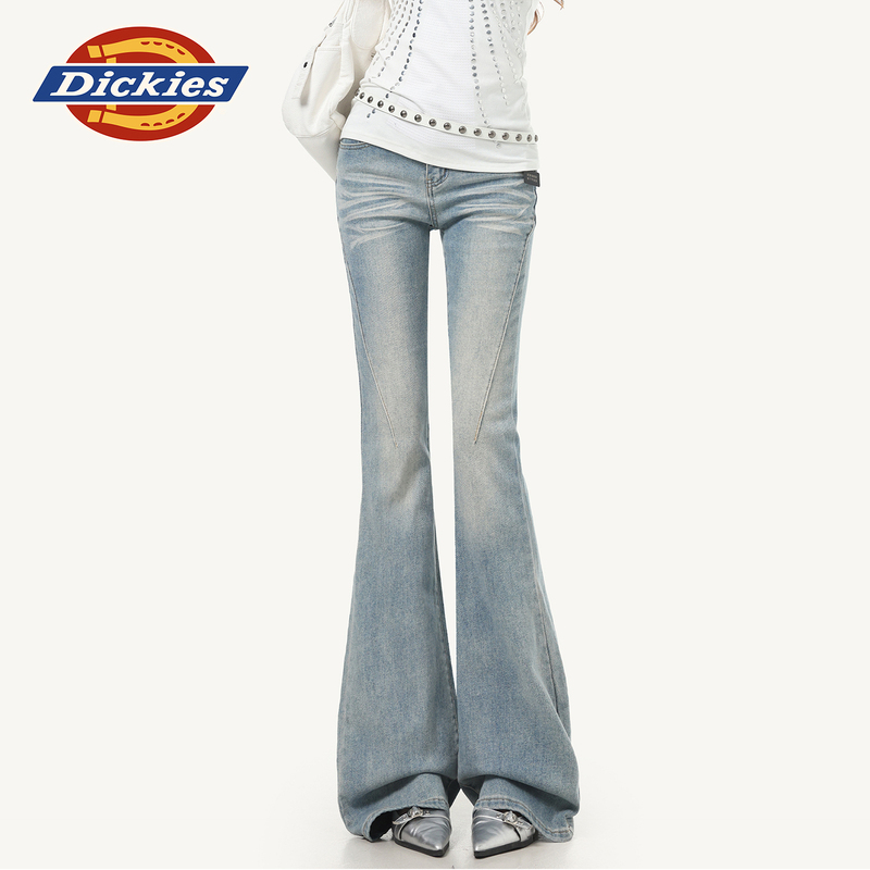 Dickies Light Blue Flared Jeans for Women 2026 New Summer Wide Slim Fit Slimming Horse Hoof Pants