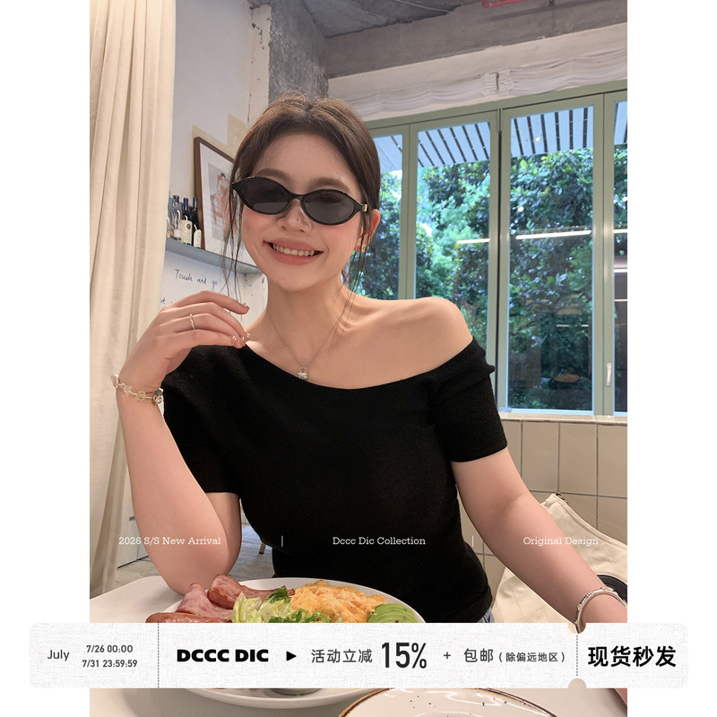 Dcccdic Chen Dian Dian's "Black Label Candlelight Dinner" Intellectual and Stylish Short-Sleeved Merino Wool Knit T-Shirt Top