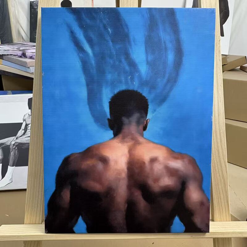 Male Body Back Image Oil Painting Fitness Muscular Man Close-Up Decorative Painting Giclee Print Living Room Decoration Entrance Human Body Art