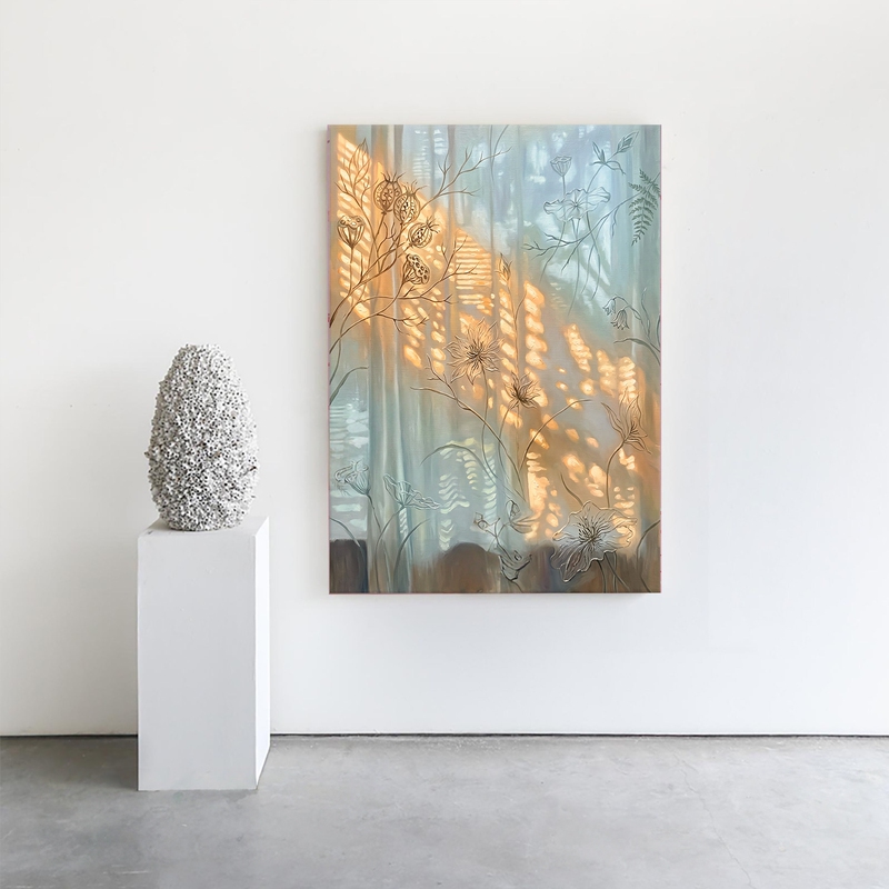 Modern Art, Light through Curtains, Hand-Painted Oil Painting, Vintage Light and Shadow, Living Room Decorative Painting, Hazy Atmosphere, Entrance Hall Hanging Painting