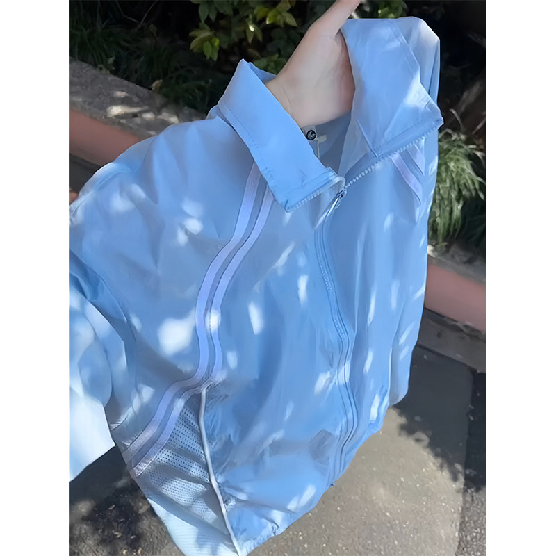 UPF50 + солнцезащитная одежда в полоску glacier blue для мужчин и женщин, летняя легкая сетчатая дышащая куртка, уличная быстросохнущая одежда для кожи