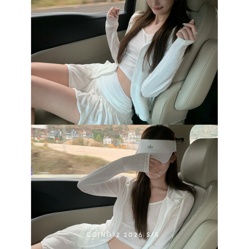 Ccing12【Summer Soda】Fake Two-Piece Jacket + Pleated Skirt Two-Piece Set Lyocell Sun Protection Suit