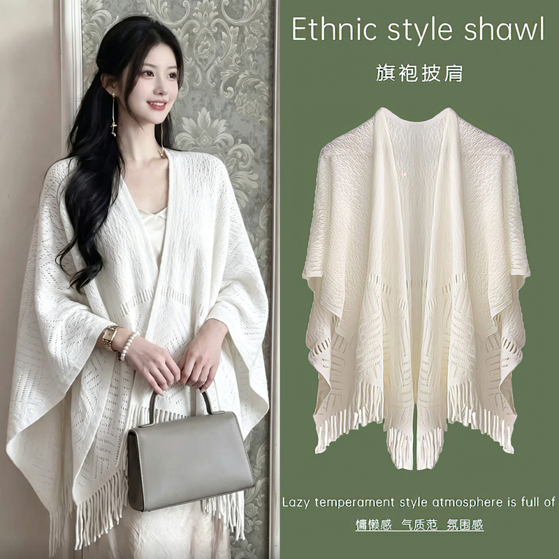 Cheongsam Shawl for Women 2026 New Style for Air-Conditioned Rooms, Office, Summer, Hollow-Out White Fashionable Cape, Small Shawl
