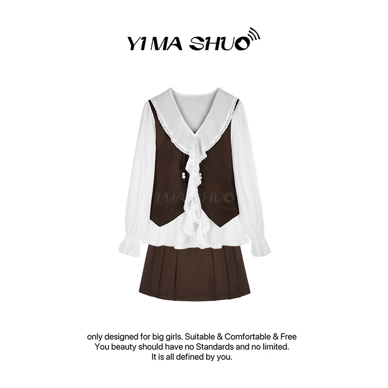 [Yima's Plus Size Women's Clothing] New Fashionable Suede Slim-Fit High-Waisted Retro-Style Three-Piece Suit