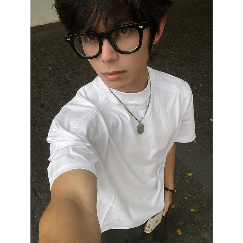 Mhae White Solona Double-Stitched Cool Short-Sleeve T-Shirt for Men, Cleanfit Quick-Dry Old Money Style Base Layer