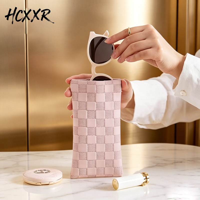 German Hcxxr Light Luxury Glasses Case for Women, Elastic Sunglasses Case, Pressure-Resistant Portable Case, High-End Portable Storage Bag