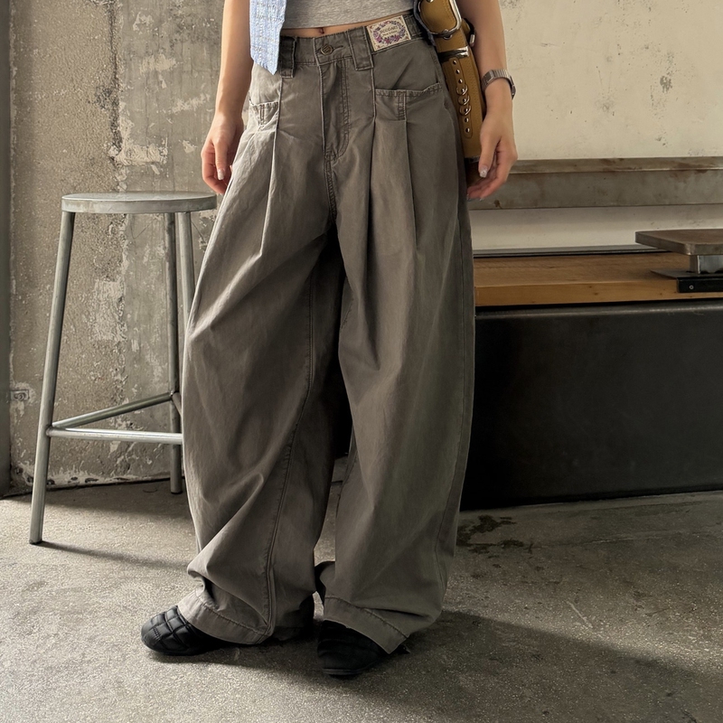 Original Summer Thin Workwear Pants for Men and Women, American-Style Pleated Washed Cotton Wide-Leg Pants with a Stylish Design, Casual Long Pants