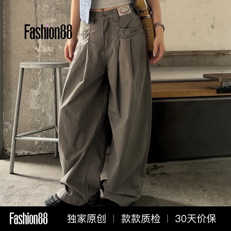 Original Summer Thin Workwear Pants for Men and Women, American-Style Pleated Washed Cotton Wide-Leg Pants with a Stylish Design, Casual Long Pants