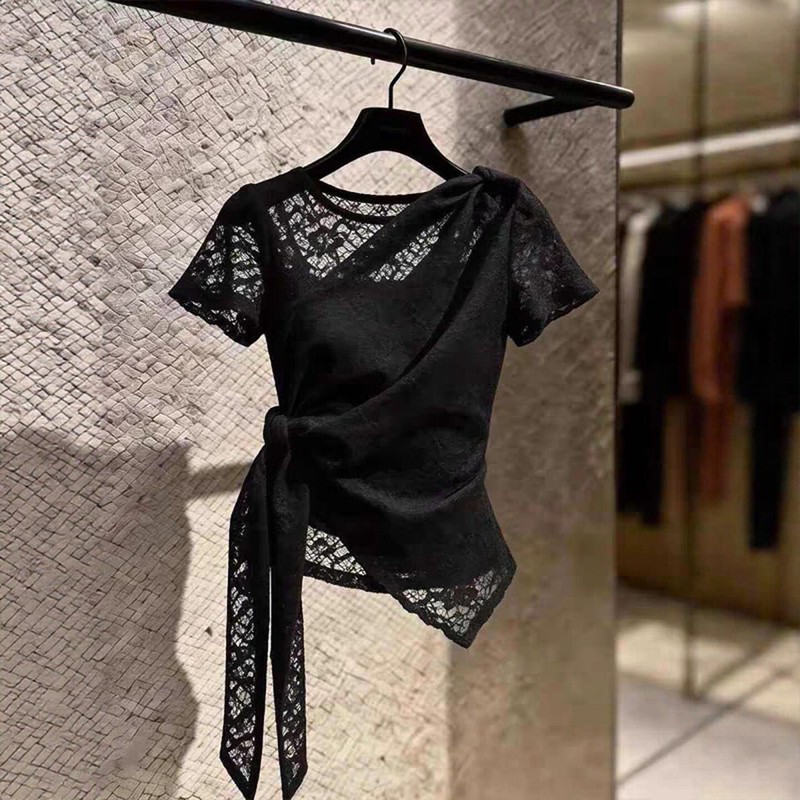Unique and Beautiful Lace Hollow-Out Short-Sleeve Top for Women, 2026 Summer New High-End Design, Slim-Fit Blouse Unique and Beautiful Lace Hollow-Out Short-Sleeve Top for Women, 2026 Summer New High-End Design, Slim-Fit Blouse