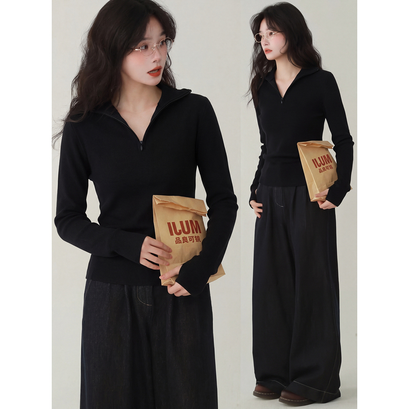Simple Black Hooded Slim-Fit Knit Sweater for Women, New Autumn and Winter Versatile Slimming Base Layer Long-Sleeve Top Simple Black Hooded Slim-Fit Knit Sweater for Women, New Autumn and Winter Versatile Slimming Base Layer Long-Sleeve Top