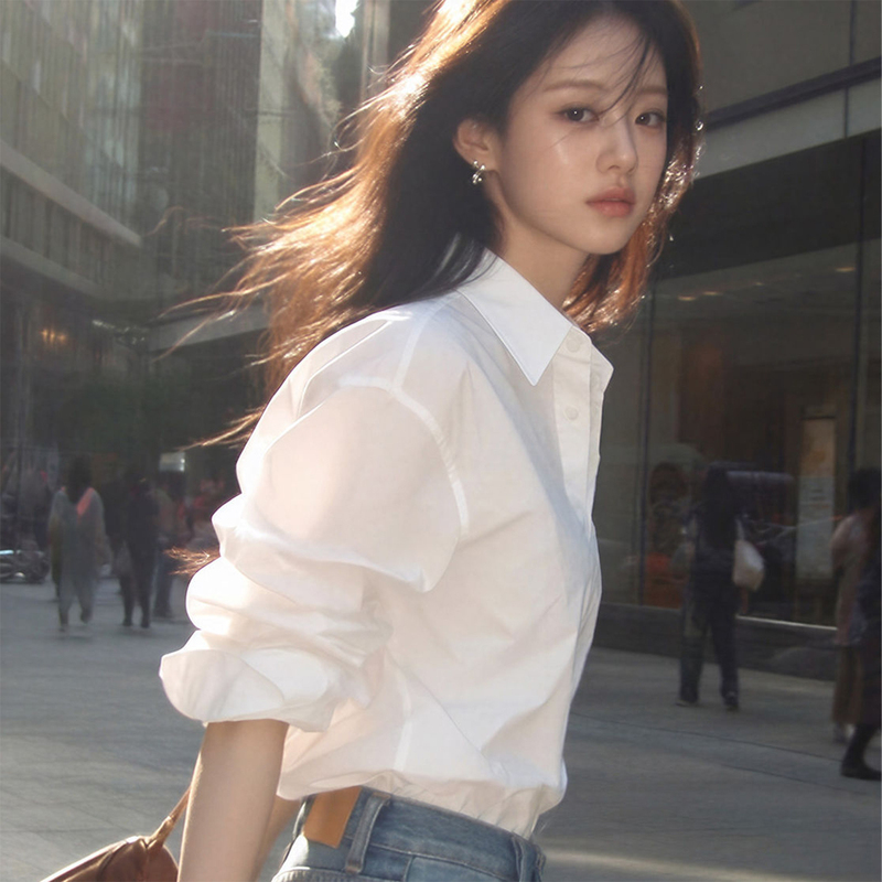 French-Style White Sun-Protective Shirt for Women, Summer Thin Version, Petite Professional Work Shirt, Loose Casual Long-Sleeve Top French-Style White Sun-Protective Shirt for Women, Summer Thin Version, Petite Professional Work Shirt, Loose Casual Long-Sleeve Top