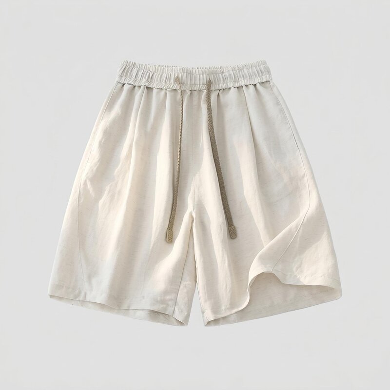 Casual Summer Solid Color Mid-Waist Straight Drawstring Linen Lyocell Loose Shorts with a High-End Feel, Versatile Five-Point Pants Trendy