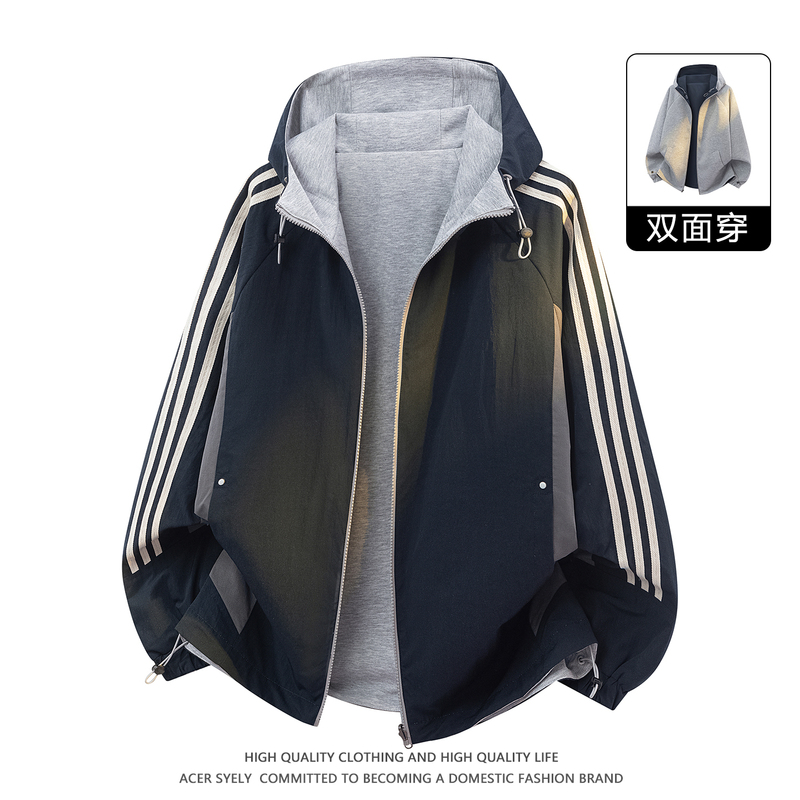 High Street American Style Color-Blocking Jacket for Men and Couples, Windproof, Reversible, Spring and Autumn, Hooded, Fashionable, Versatile Coat High Street American Style Color-Blocking Jacket for Men and Couples, Windproof, Reversible, Spring and Autumn, Hooded, Fashionable, Versatile Coat