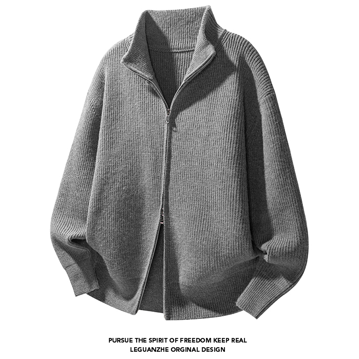 American-Style Double-Zipper Stand-Collar Cardigan Sweater for Men and Women, Spring and Autumn Season, Old Money Style, Heavy Knit Jacket, Loose Top American-Style Double-Zipper Stand-Collar Cardigan Sweater for Men and Women, Spring and Autumn Season, Old Money Style, Heavy Knit Jacket, Loose Top