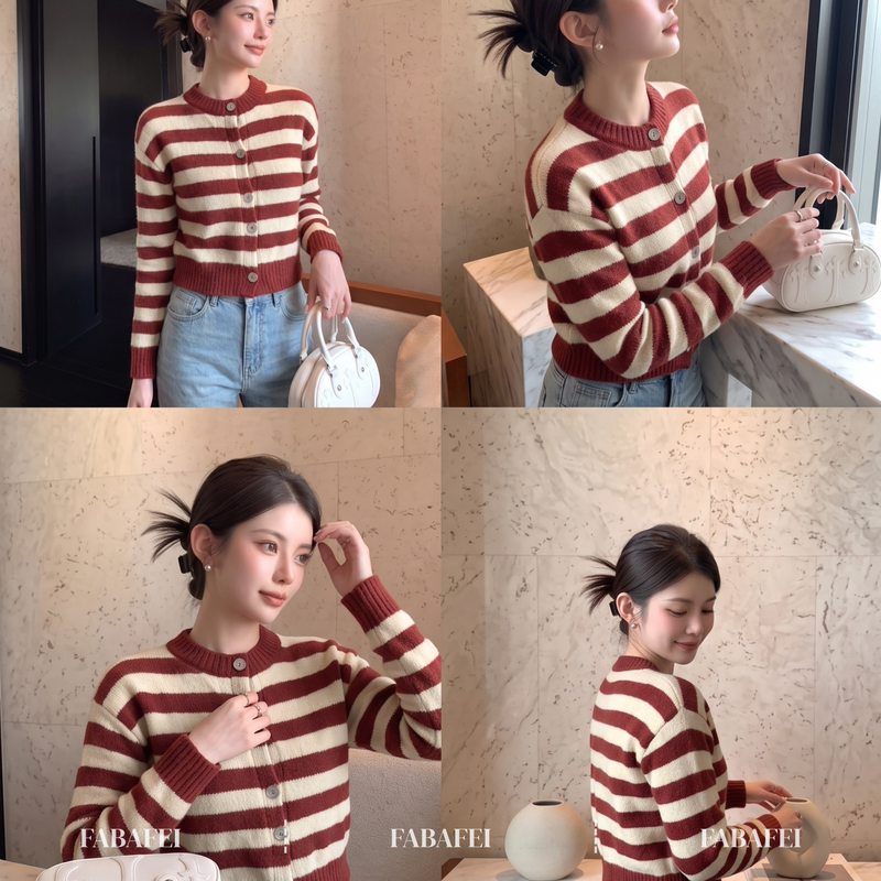 Korean-Style Gentle Red Striped Sweater Cardigan for Women, New Autumn and Winter Style, Lazy and High-End Knitwear, Warm Outerwear Korean-Style Gentle Red Striped Sweater Cardigan for Women, New Autumn and Winter Style, Lazy and High-End Knitwear, Warm Outerwear