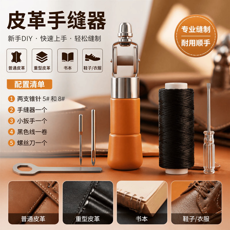 Lizhongchuang Integrated Wooden Handle Hand Sewing Machine, Hand Sewing Tool for DIY Leather Goods, Shoe Repair, Sewing Thread, Awl Needle, Thousand Pieces Lizhongchuang Integrated Wooden Handle Hand Sewing Machine, Hand Sewing Tool for DIY Leather Goods, Shoe Repair, Sewing Thread, Awl Needle, Thousand Pieces