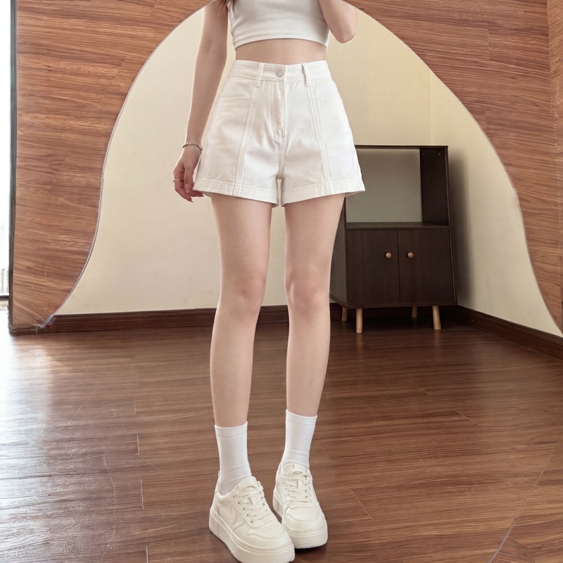 White High-Waisted Denim Shorts for Women, 2026 Summer New Style, Plus Size for Curvy Women, Petite Straight Fit, Slim A-Line Hot Pants
