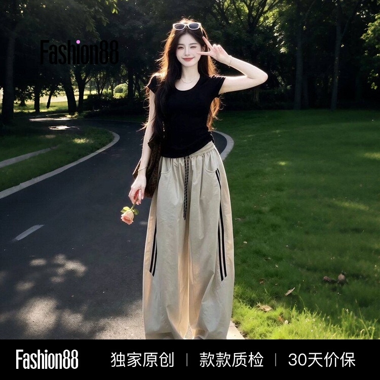 Super Stylish Outfit: a Complete Set of 2026 New Short-Sleeved T-Shirts for Women, Summer Wide-Leg Pants, Casual Sports Two-Piece Set