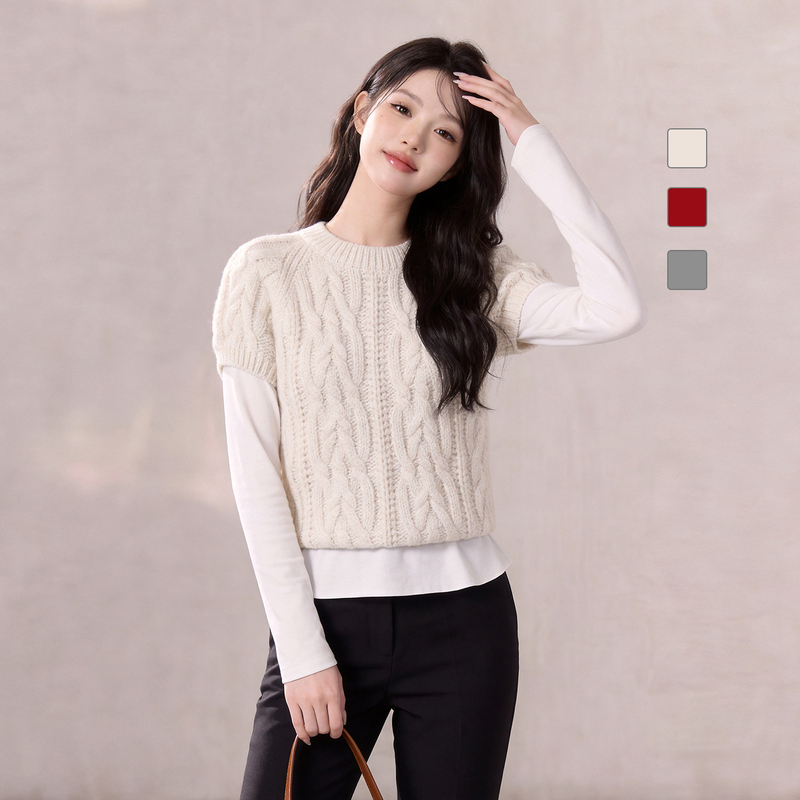 Korean-Style Elegant Twist-Knit Women's Early Autumn New Round-Neck Short-Sleeve Sweater with a Youthful Vibe, Suitable for Layering and Age-Reducing Effect, Versatile Top