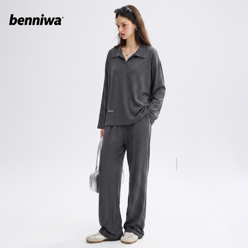 Benniwa【Polo Lazy Series】Pajamas with Breast Pads for Women, 2026 Spring and Autumn, Long Sleeves and Long Pants, Can Be Worn Outside Benniwa【Polo Lazy Series】Pajamas with Breast Pads for Women, 2026 Spring and Autumn, Long Sleeves and Long Pants, Can Be Worn Outside