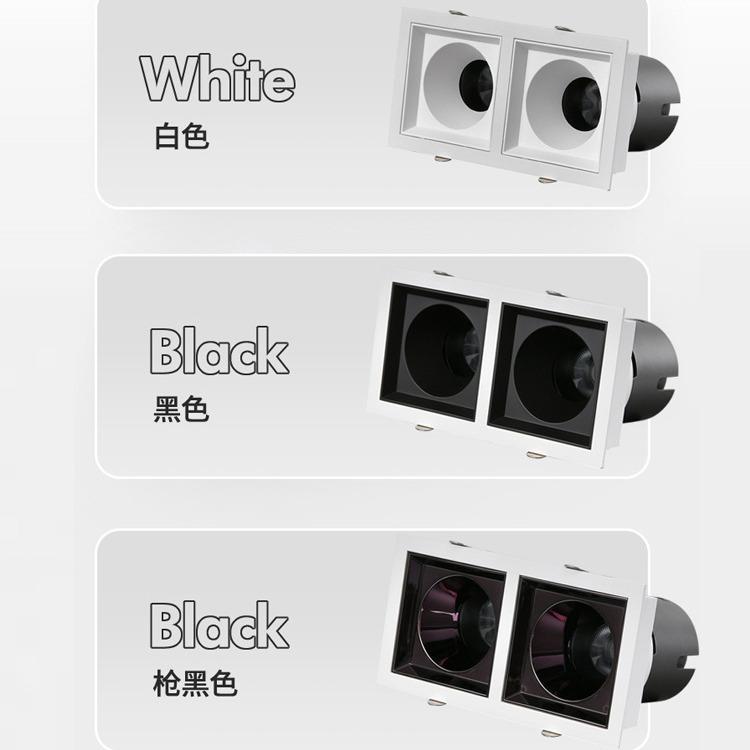 Grille spotlights, double-headed, three-headed bold lamps, embedded smart home decoration commercial ceiling lamps without main lights, square downlights