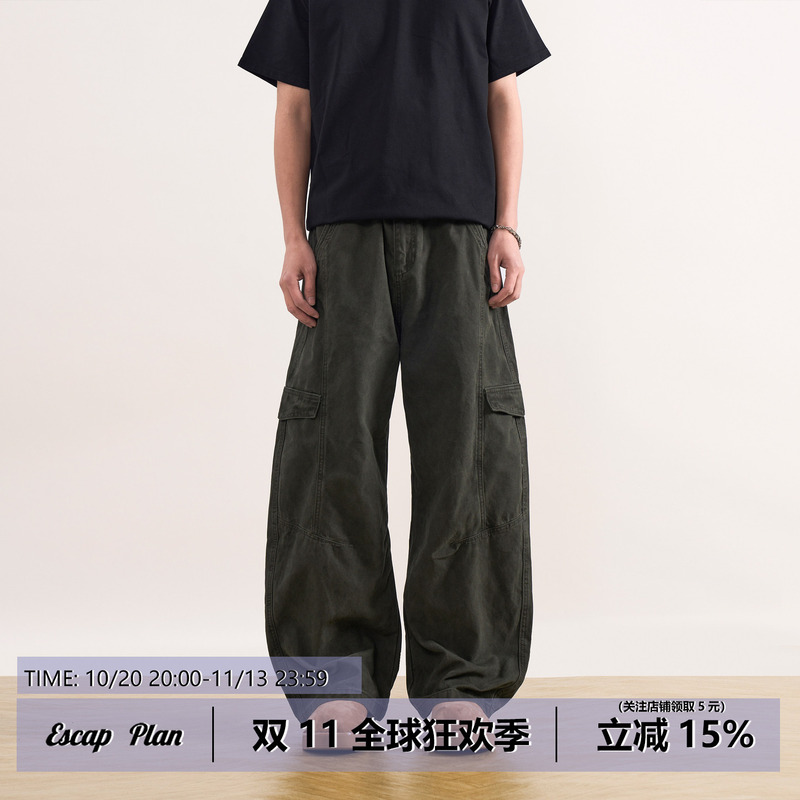 Escape Plan American Retro Work Pants for Men 2026 Autumn New Scimitar Vintage Wide-Leg Casual Pants