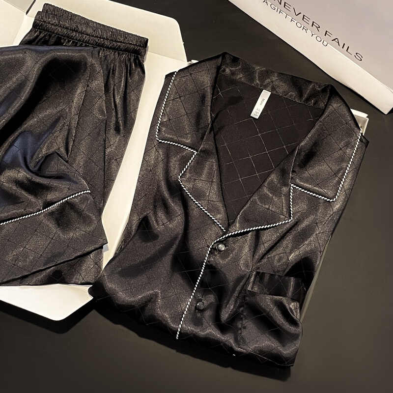 Cat Kite Silk Pajamas for Men, Spring and Autumn Mulberry Silk, Birthday Gift for Boyfriend, Summer Loungewear Gift Box Set Cat Kite Silk Pajamas for Men, Spring and Autumn Mulberry Silk, Birthday Gift for Boyfriend, Summer Loungewear Gift Box Set
