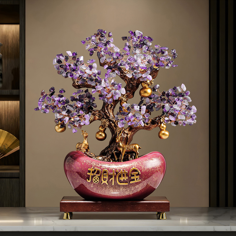 Purple Aura Brings Wealth, Amethyst Money Tree, Fortune-Attracting Ornament, Living Room Wine Cabinet, Light Luxury High-End Decoration, Housewarming and Opening Gift
