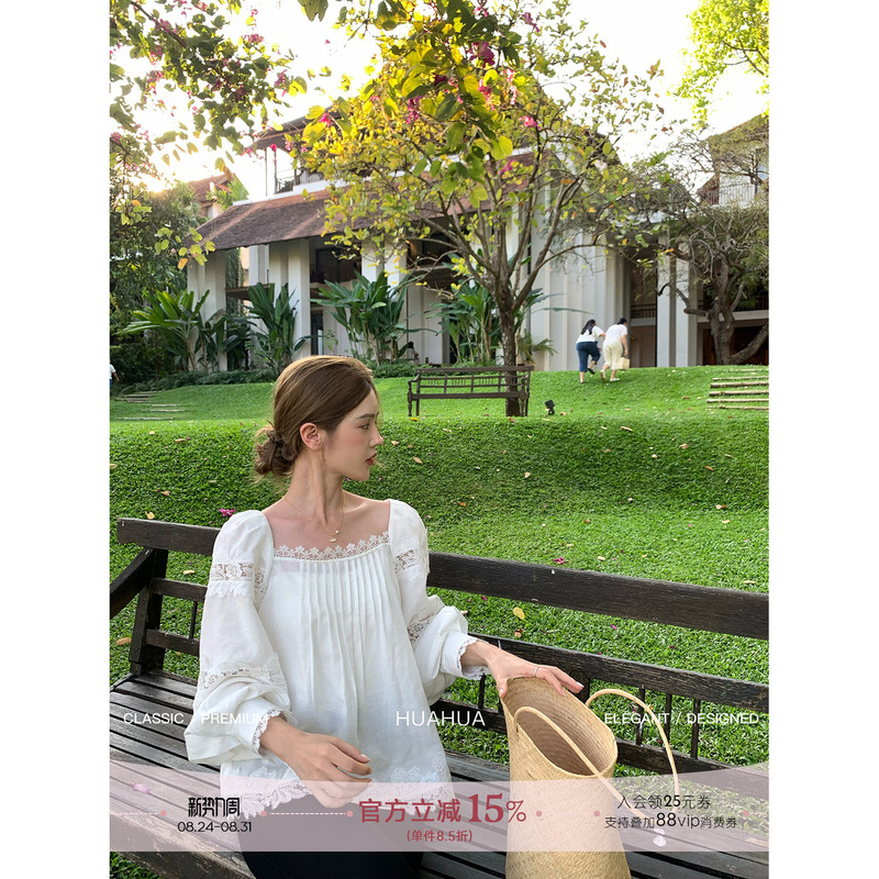 【Flower】Morning Mist Lily~ Niche Lazy Lyocell Linen Blend Lace Trim Shirt with an Atmospheric Feel