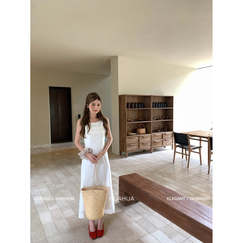 【Flower】Pear White Painting Summer~ Summer-Style Korean Version Tencel Cotton Lace Patchwork Tank Top White Dress 【Flower】Pear White Painting Summer~ Summer-Style Korean Version Tencel Cotton Lace Patchwork Tank Top White Dress