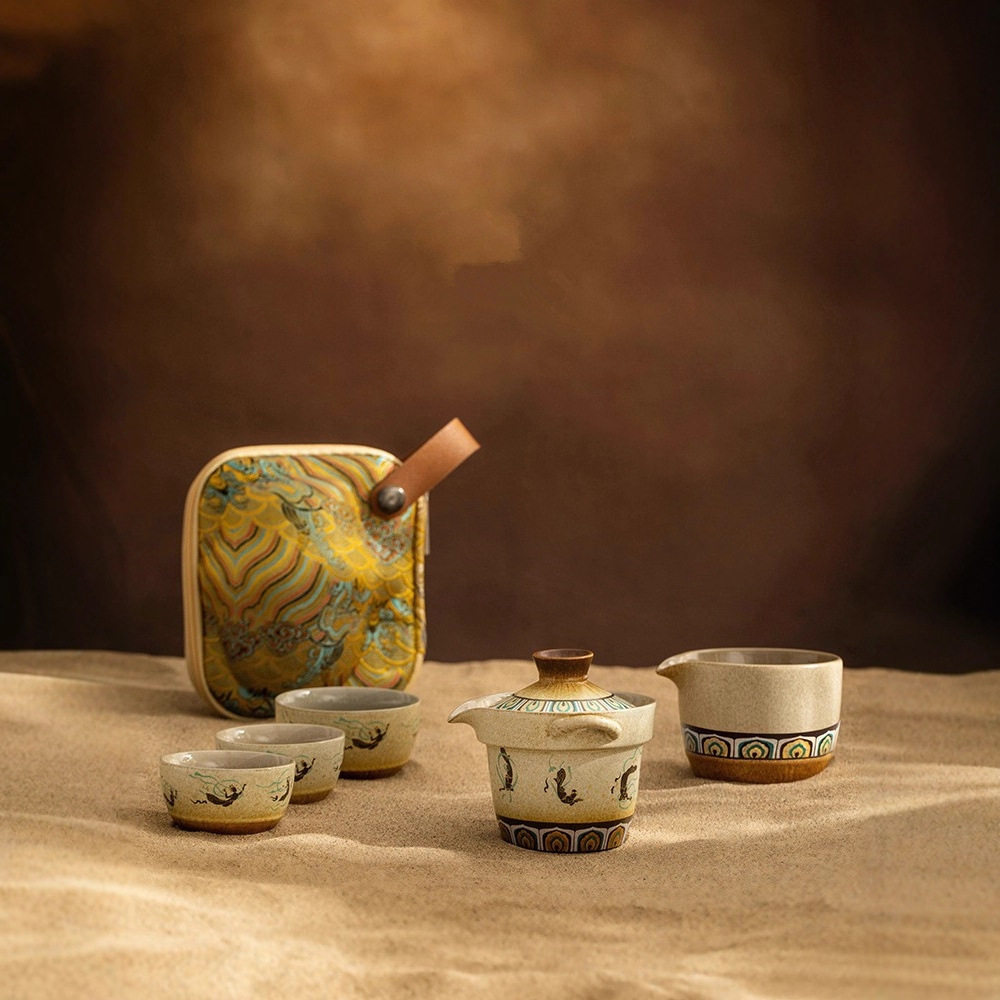 Dunhuang Feitian Quick Cup Portable Tea Making Pot, Three Cups, Travel Outdoor Camping Tea Set