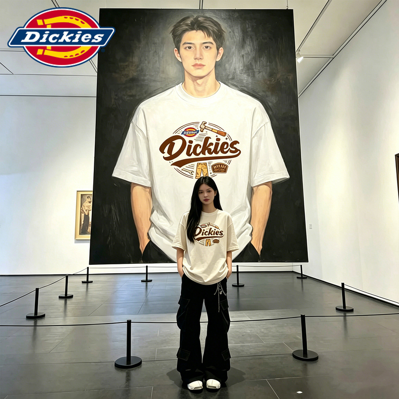Dickies Short-Sleeved T-Shirt for Men and Women, American High Street Style, Loose Fit, 2026 Summer New Style, Drop Shoulder Sleeves, Casual Trendy Top